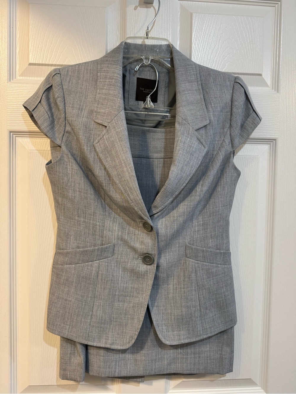 The Limited Light Gray Short Sleeve Two-Button Blazer